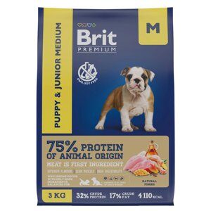 Brit Premium Dog Puppy and Junior Medium для щенков средних пород (Курица, 3 кг.)