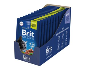 Brit Premium пауч для кошек (кусочки в соусе) (Говядина и ягненок, 85 г. упаковка 14 шт)