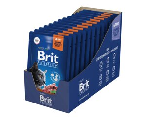 Brit Premium пауч для стерилизованных кошек и котов (кусочки в соусе) (Лосось, 85 г. упаковка 14 шт)