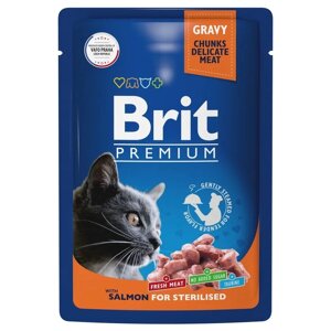Brit Premium пауч для стерилизованных кошек и котов (кусочки в соусе) (Лосось, 85 г.)
