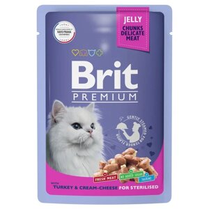Brit Premium пауч для стерилизованных кошек и котов (кусочки в желе) (Индейка и сыр, 85 г.)