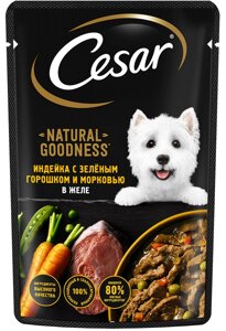 Cesar Natural Goodness пауч для собак (кусочки в желе) (Индейка, горошек и морковь, 80 г.)