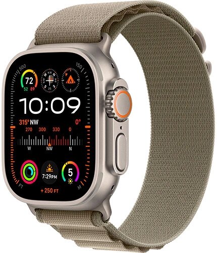 Часы Apple Watch Ultra 2, GPS + Cellular, 49 мм, титановый корпус, ремешок Alpine оливкового цвета, M (MR)