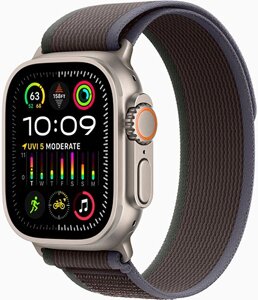 Часы Apple Watch Ultra 2, GPS + Cellular, 49 мм, титановый корпус, ремешок Trail, сине-черного цвета, M/L