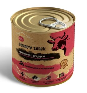 Country snack консервы для щенков и собак всех пород (Говядина и сердце, 750 г.)