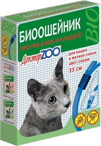 Доктор ZOO Ошейник БИО для кошек и мелких собак от блох (35см) (Синий)