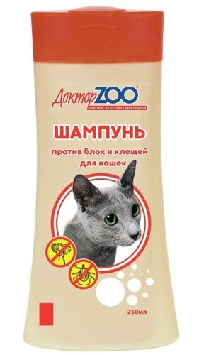 Доктор ZOO Шампунь для кошек против блох и клещей (250 мл.)