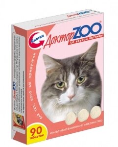 Доктор ZOO Витамины со вкусом ветчины для кошек (90 таб.)