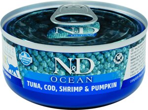 Farmina N&D Cat Ocean Adult консервы для взрослых кошек (Тунец, треска, креветки и тыква, 70 г.)