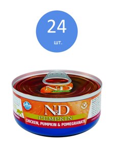 Farmina N&D Cat Pumpkin консервы для взрослых кошек (Курица, гранат и тыква, 70 г. упаковка 24 шт)