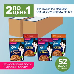 Felix Sensations набор паучей для кошек (кусочки в соусе и желе) (Ассорти, 75 г. упаковка 2 шт)