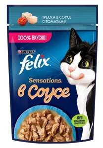 Felix Sensations пауч для кошек (кусочки в соусе) (Треска и томат, 75 г.)