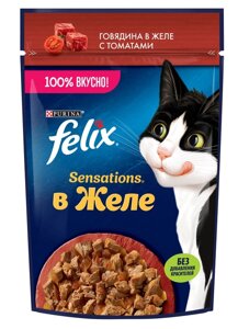 Felix Sensations пауч для кошек (кусочки в желе) (Говядина и томат, 75 г.)