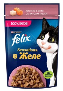 Felix Sensations пауч для кошек (кусочки в желе) (Лосось и треска, 75 г.)