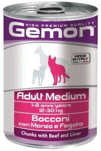 Gemon Dog Medium консервы для собак средних пород (кусочки) (Говядина и печень, 415 г.)