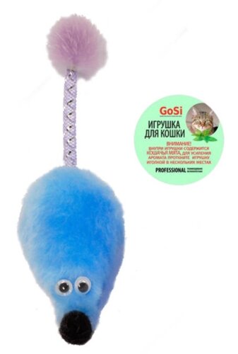 GoSi игрушка Мышь с мятой с хвостом трубочка с норкой для кошек (Голубой)