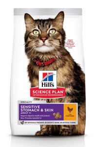 Hill's Science Plan Sensitive Stomach & Skin сухой корм для кошек для здоровья кожи и пищеварения (Курица, 1,5 кг.)