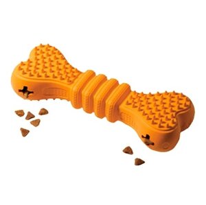 HOMEPET silver series игрушка для собак косточка для чистки зубов с отверстиями для лакомств (17 см., Оранжевая)