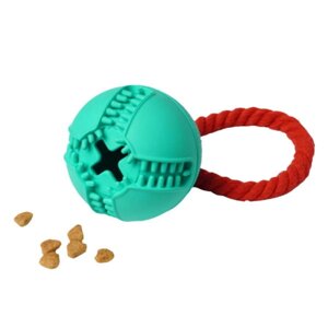 HOMEPET silver series игрушка для собак мяч с канатом с отверстием для лакомств (Бирюзовый)