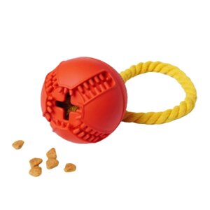 HOMEPET silver series игрушка для собак мяч с канатом с отверстием для лакомств (Красный)