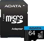 Карта памяти ADATA MICRO, SDXC, 64 GB, CLASS 10, W/A (AUSDX64GUICL10A1-RA1)