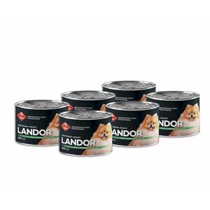 Landor полнорационный консервированный влажный корм для собак мелких пород (Утка с зеленым горошком, 200 г. упаковка 6 шт)