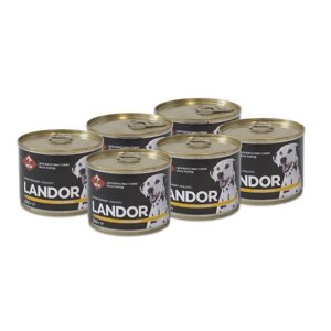 Landor полнорационный консервированный влажный корм для собак всех пород (Гусь с киноа, 200 г. упаковка 6 шт)