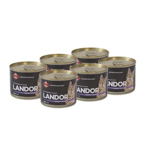 Landor полнорационный консервированный влажный корм для взрослых кошек (Кролик и черника, 200 г. упаковка 6 шт)