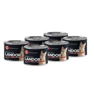 Landor полнорационный консервированный влажный корм для взрослых кошек (Телятина и шиповник, 200 г. упаковка 6 шт)