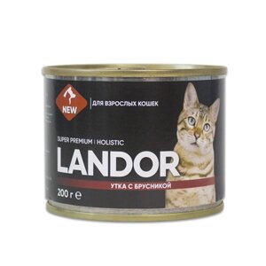 Landor полнорационный консервированный влажный корм для взрослых кошек (Утка и брусника, 200 г.)