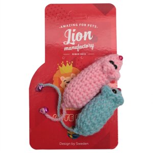 Lion игрушка Мышь вязанная с бубенчиком для кошек (2 шт) (7 см.)