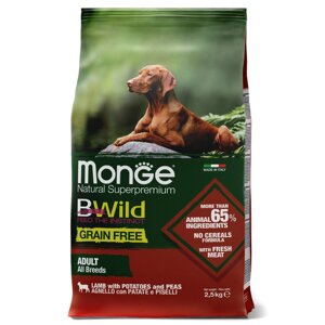 Monge Bwild Dog Grain Free беззерновой корм из мяса ягненка с картофелем, горохом для взрослых собак (Ягненок, 2,5 кг.)
