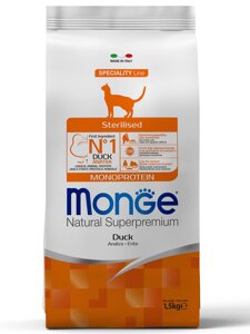 Monge Cat Monoprotein Sterilised Duck корм для взрослых стерилизованных кошек (Утка, 10 кг.)