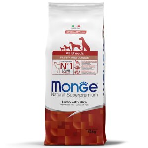 Monge Dog Speciality Puppy & Junior для щенков всех пород (Ягненок и рис, 12 кг.)