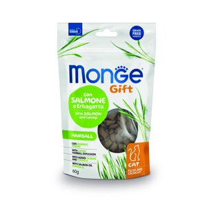 Monge Gift Hairball хрустящие подушечки для выведения комков шерсти (Лосось, 60 г.)