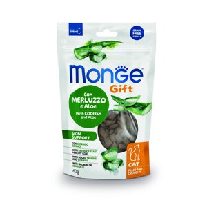 Monge Gift Skin Support хрустящие подушечки с начинкой для кошек (Треска, 60 г.)