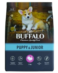 Mr. Buffalo Puppy & Junior сухой корм для щенков и юниоров средних и крупных пород (Индейка, 2 кг.)