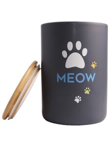 Mr. Kranch бокс керамический для хранения корма для кошек MEOW (1,9 л., Черный)