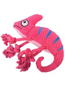 Mr. Kranch игрушка для собак хамелеон плюшевая с канатиками и пищалкой (26 см., Розовый)