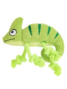 Mr. Kranch игрушка для собак хамелеон плюшевая с канатиками и пищалкой (26 см., Зеленый)