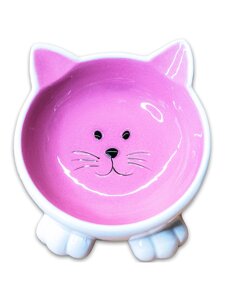 Mr. Kranch миска керамическая мордочка кошки наклонная (100 мл., Розовая)