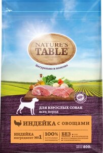 NATURE`S TABLE корм для взрослых собак всех пород (Индейка и овощи, 800 г.)