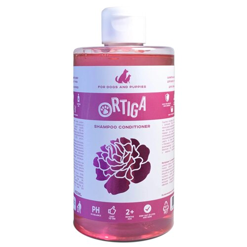 Ortiga шампунь-кондиционер для всех типов шерсти для собак и щенков с ароматом пиона (450 мл.)