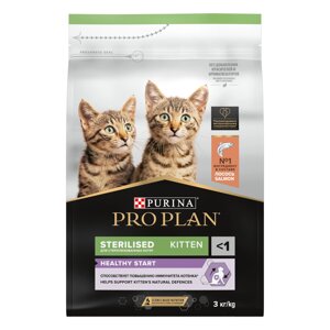 Pro Plan Sterilised Kitten корм для котят от 1 до 12 месяцев (Лосось, 3 кг.)