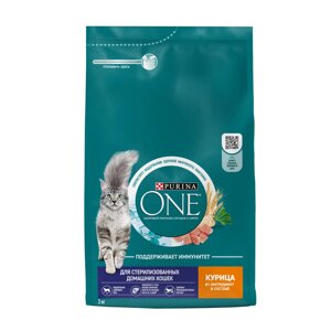 Purina One корм для домашних стерилизованных кошек и кастрированных котов (Курица, 3 кг.)