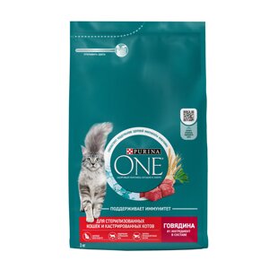 Purina One корм для кастрированных котов и стерилизованных кошек (Говядина, 3 кг.)