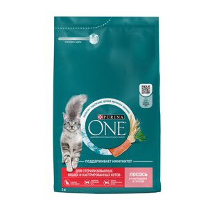 Purina One корм для кастрированных котов и стерилизованных кошек (Лосось, 3 кг.)
