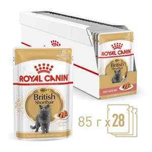 Royal Canin British Shorthair Adult пауч для кошек британской породы (кусочки в соусе) (Мясо, 85 г. упаковка 28 шт)