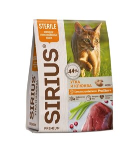 Sirius сухой корм для стерилизованных кошек (Утка и клюква, 400 г.)
