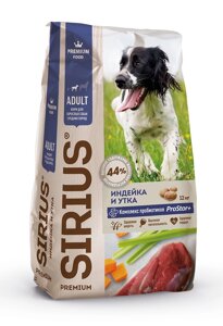 Sirius сухой корм для взрослых собак средних пород (Индейка и утка, 12 кг.)